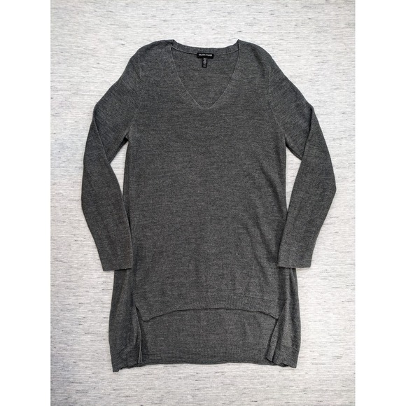 EILEEN FISHER Sweater Medium Fine Merino Wool Links V-Neck Hi-Low Pullover Tunic - Picture 1 of 9